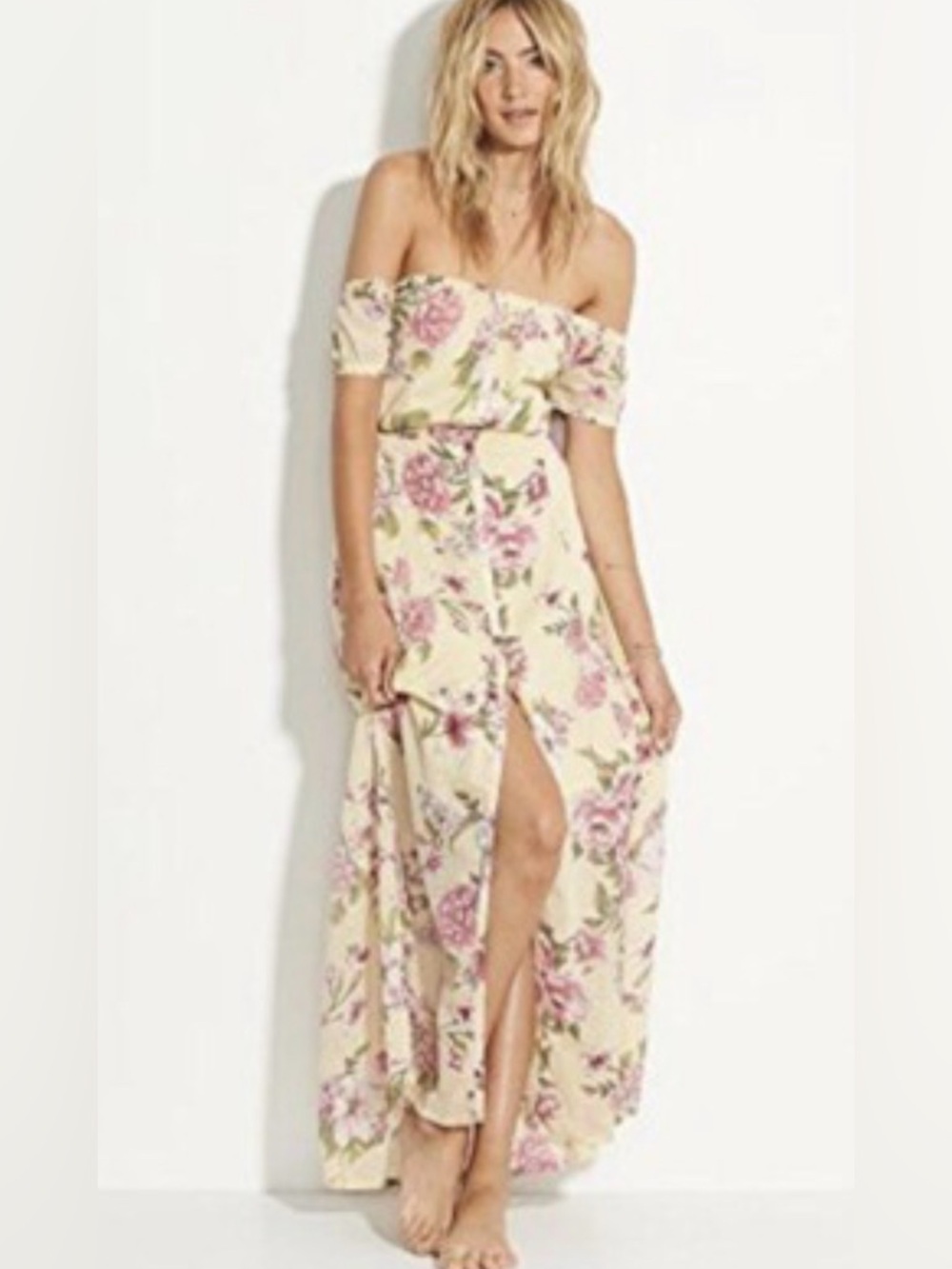 NWT BILLABONG Yellow Floral Maxi Dress Pink & Red Blooms Womens Large Milkmaid